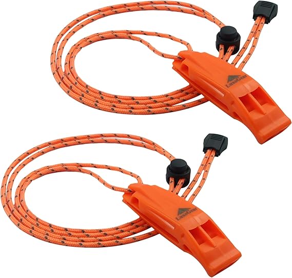 Silbato de supervivencia para senderismo, camping, rescate y deportes acuáticos, resistente y potente con cordón de seguridad.